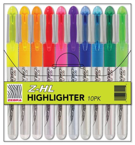 Zebra Z-HL Liquid Ink Highlighters, Chisel Tip, Assorted, Pack of 10 (ZEB71111)