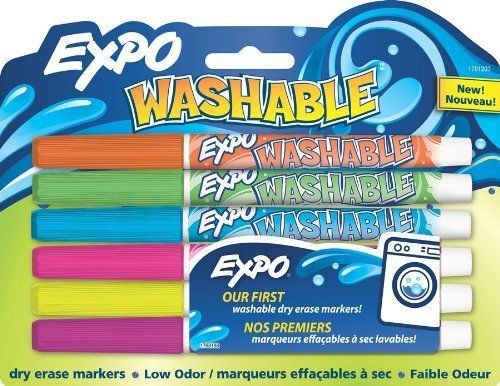 SANFORD 1761203 Washable Dry Erase Marker, Fine Point, Assorted, 6 Per Pack