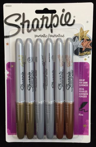 Set Of 6 Permanent Metallic Markers Sharpie Gold Copper Silver Fine Tip