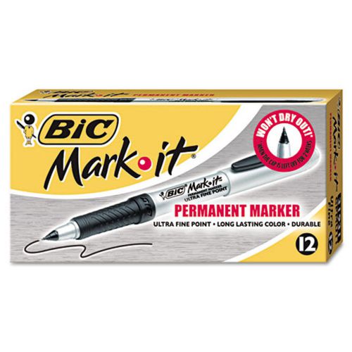 BIC Mark-It Permanent Markers with Fine Point - 12 per Pack (Tuxedo Black)