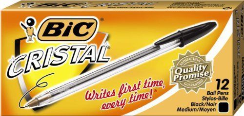 Bic cristal ballpoint pen - medium pen point type - point pen point (ms11bk) for sale