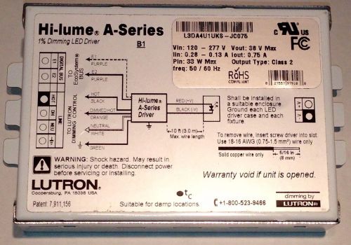 Lutron Hi-lume A-Series L3DA4U1UKS-JC075 1% Dimming LED Driver NEW 38V 75mA