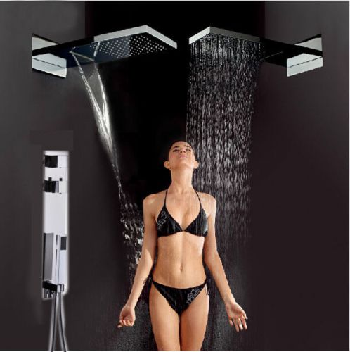 Thermostatic Luxury Shower Mixer Faucet Rainfall Shower Faucet + Handshower Head