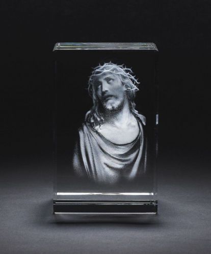 3D Religious Portrait Jesus Laser Engraved Crystal Glass Picture + LED Base