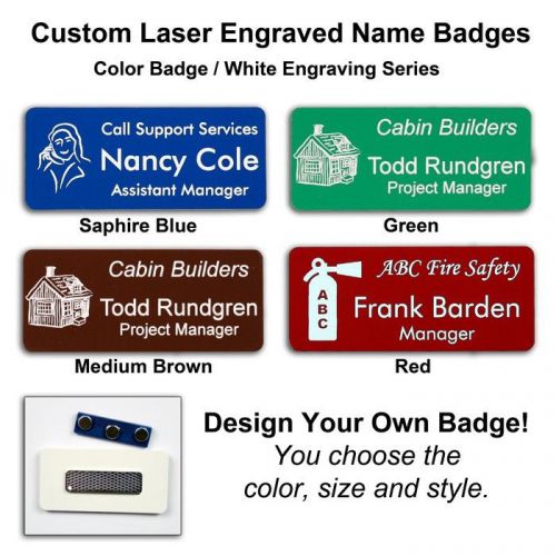 Personalized Color Plastic Name Badge with White Engraving - Lot of 2 Badges