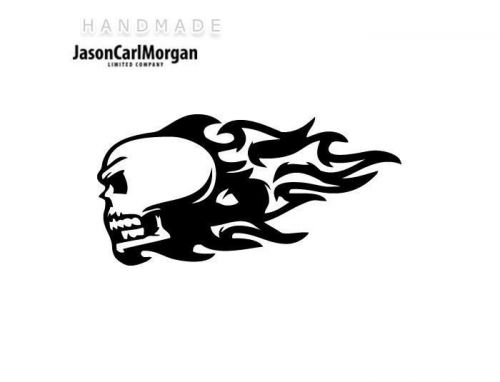 JCM® Iron On Applique Decal, Flaming Skull Black