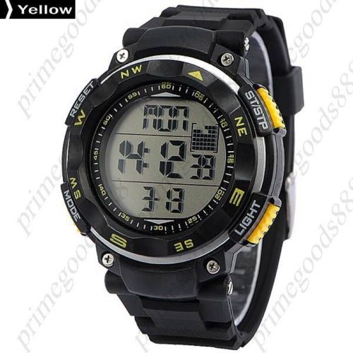 Digital Stopwatch Date Alarm Silica Gel Free Shipping Men&#039;s Wristwatch Yellow