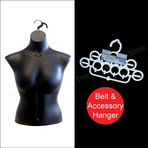 Black female busty torso mannequin form for m sizes + belt &amp; accessory hanger for sale