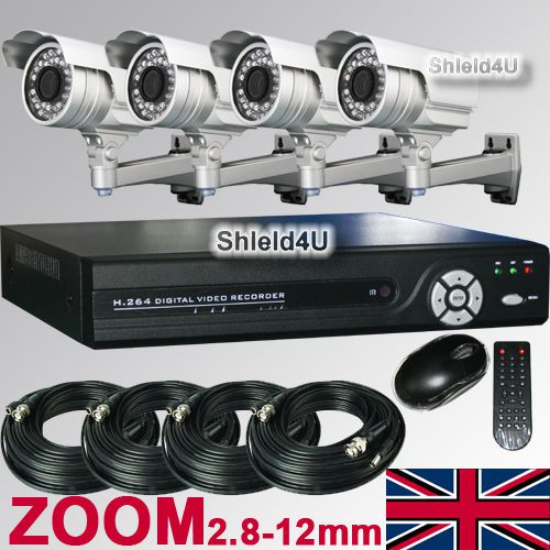 4x 700tvl sony ccd 1/3&#034; ir zoom cctv camera+4 channel digital video recorder dvr for sale