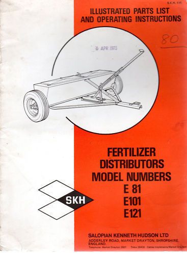 SKH Fertilizer Distributor Instructions Part List 8273A
