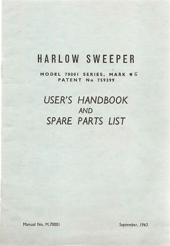 Harlow Path Sweeper Handbook Parts List 1963 78A