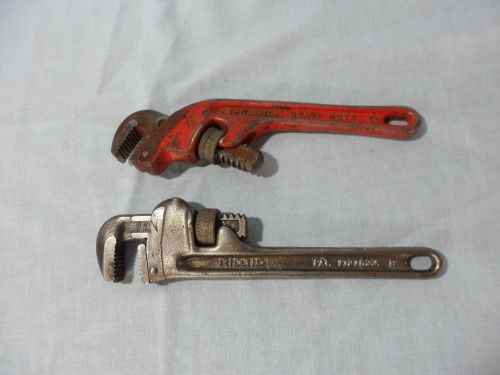 VINTAGE PAIR OF RIDGID ADJUSTABLE OFFSET HEAVY DUTY PIPE WRENCHES E8 &amp; 8&#034;