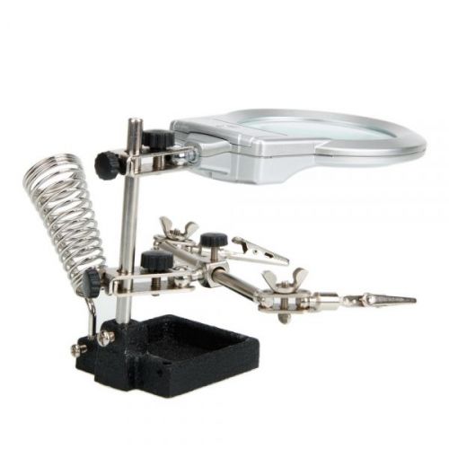 6x helping magnifier led light soldering iron stand alligator clip tool magnifie for sale