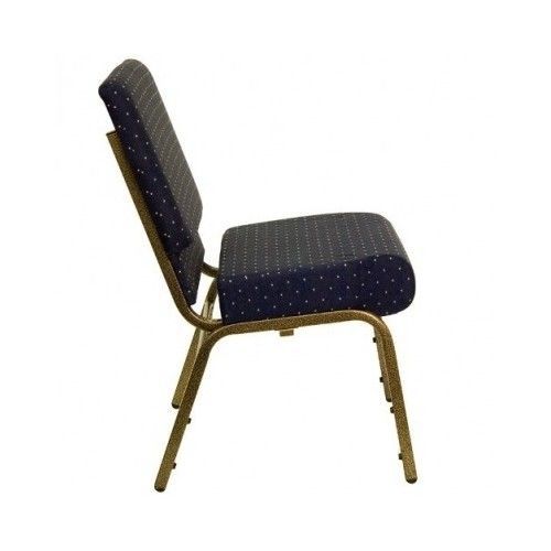 Hercules church chair 21&#039;&#039; navy blue fabric gold vein frame wide stacking flash for sale
