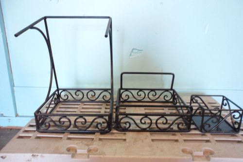 LOT OF 3 STEEL FRAMED COFFEE, HOT TEA, HOT CHOCOLATE   CONDIMENT STAND