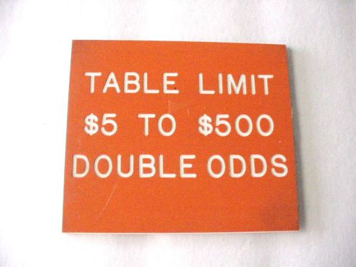 HOTEL CASINO GAMING BUSINESS INDUSTRY $ TABLE LIMIT SIGN PLAQUE VINTAGE ORANGE
