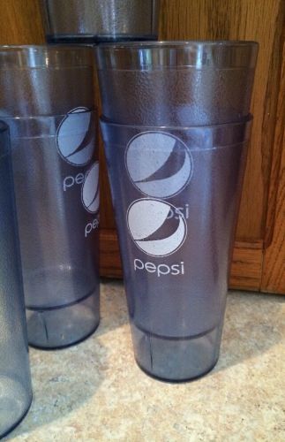 (12) Brand new! Restaurant Style Pepsi 24oz cups Blue Clear Hard Plastic