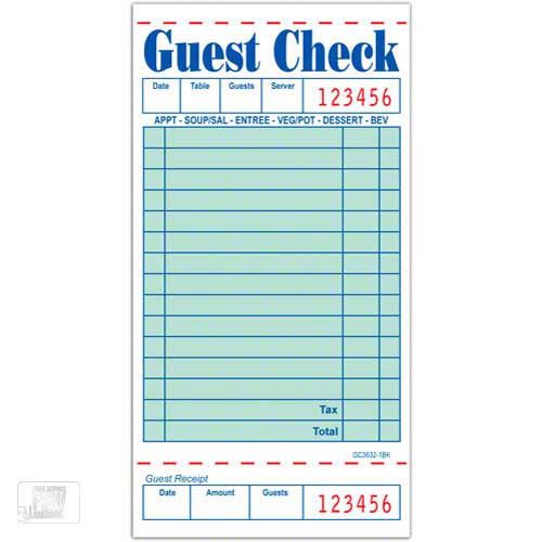 Single Part Guest Check With Stub 3632