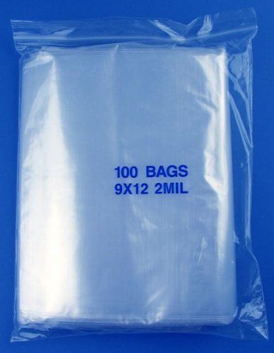 9&#034; x 12&#034;, 2 Mil Clear Zip Lock Bags, Pack of 100