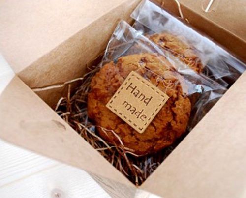 100pc&#034;Handmade&#034;Sticker Kraftpaper seals label packing gift,baking,craft,cookies