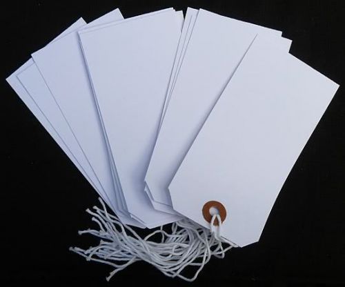 40 WHITE STRUNG TAGS 120 x 60 mm Luggage Price Stock SwingTags Labels