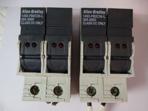 2 Allen Bradley  30amp 2 Pole Fuse Holders, 1492-FB2C30-L, 600v