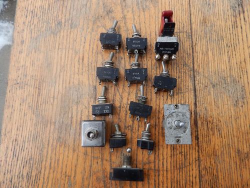 12 Vintage Cutler Hammer Aviation Toggle Switches&amp; 1 JBT And 1 A H&amp;H, Lot Of 14