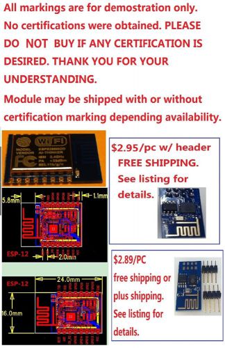 $2.95 each esp8266 1x esp-12 serial wifi/upgradeable/arrive 1-10 biz day for sale