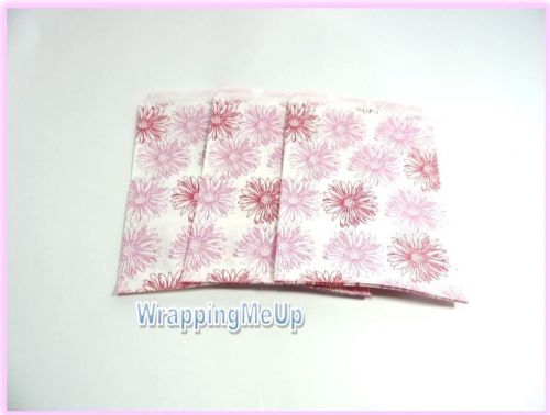50 -5x7 Pink Flower Print Bags, Retail Paper Gift Bags, Serrated Edge Bags