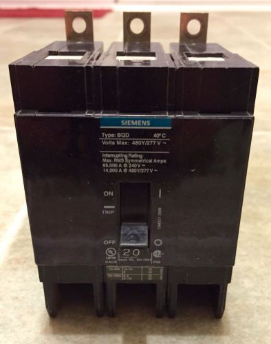 Siemens bqd320 20-amp 3 pole 480y/277v ac 14kaic bolt in breaker for sale