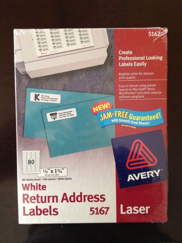 Avery White Return Address Labels#5167, 80 labels/sheet, 100 sheets, 8000 total