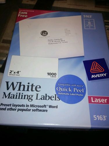 Avery Dennison 5163 Permanent Mailing Labels, 2&#034; x 4&#034;, almost 1000/BX, White