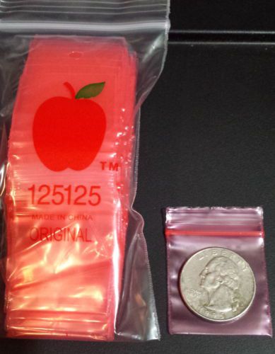 100 Red Apple Baggies 1.25&#034; x  1.25&#034; Mini Ziplock Bags 125125