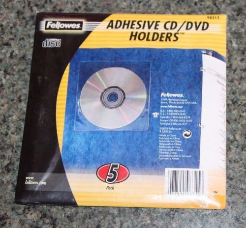 FELLOWES 5pk CLEAR ADHESIVE CD/DVD HOLDERS ( #98315) NEW DISC SLEEVES