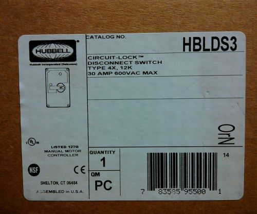 NEW HUBBELL HBLDS3ACNK DISCONNECT SWITCH 30-Amp 30A 600V NIB