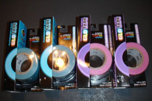 FOUR ROLLS GLO TAPE,PURPLE AND BLUE, NEW SEALED
