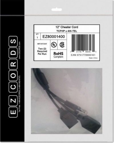 EZCORDS EZC-EZ80001400 TCP/IP x 4W-TEL Cheater Cord Black 12&#034;