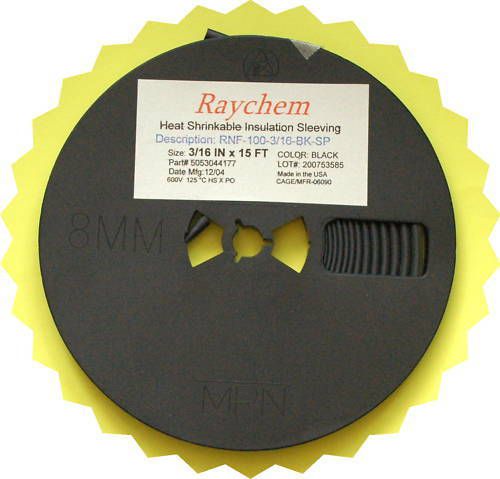 3/16&#034; x 15 feet rnf-100-3/16-bk-sp raychem heat shrink tubing black inch for sale