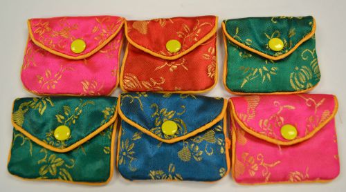Silk Jewelry Chinese Pouch Bag Roll Assorted ONE DOZEN - 2 1/2&#034; x 2&#034;