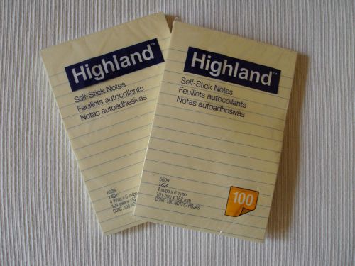 3M 6609YW Highland Self-Stick Notes, Lined, 4&#034;x6&#034;, 100 Sheets/PD, 2 PK, Yellow