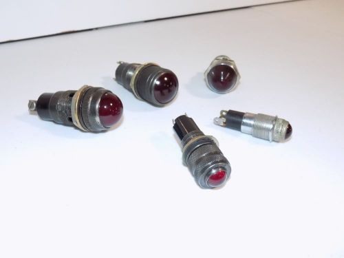 LOT OF 5! VINTAGE RED GLASS &amp; NUCLEAR PANEL MOUNT INDICATOR LIGHTS-Dialco, Drake