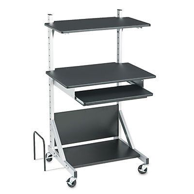 Totally Adjustable Mobile Sit-Stand Workstation, 30 x 24 x 52, Black/Silver