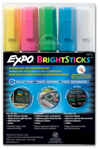 Expo bright sticks flourescent neon wet erase 5 set markers bullet point 14075 for sale