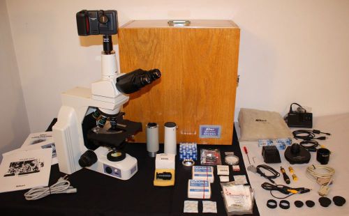 Nikon eclipse e400 trinocular microscope w phase contrast &amp; case &amp; accessories for sale