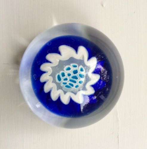 Solid Glass Paperweight Blue White Decorative Art