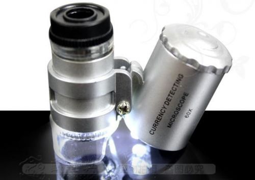 Mini jeweller 60x pocket microscope jewelry magnifier loupe glass led light for sale