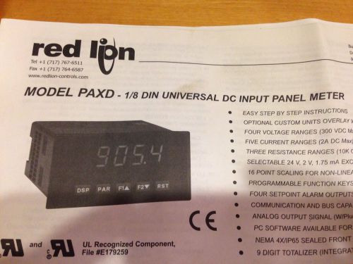 Red lion Model PXD 1/8 DIN universal DC input panel meter PAXD0000