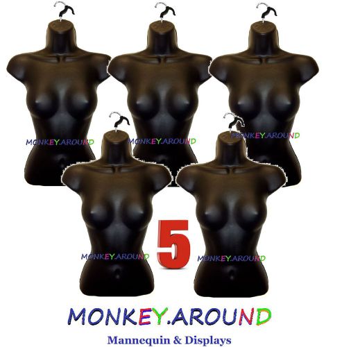 5 Female MANNEQUIN BLACK Body Form Display Woman Clothing Shirt w/hook Hanging