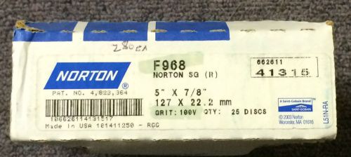 NORTON 66261141315  5&#034; x 7/8&#034; F968  100V-Grit Discs SG, Box Of 25, New