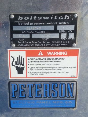 Boltswitch el467-n top feed bolted pressure contact switch 800a 600ac volt 3p 4w for sale